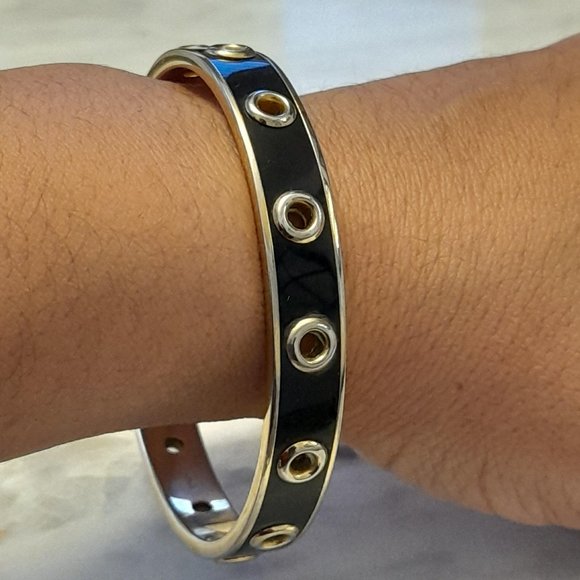 Black and Gold Tone Coach Bangle Bracelet - Picture 10 of 11